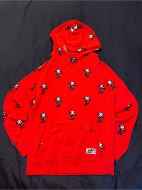 Rare Collab HUF with Felix The Cat All Over Print Hoodie Red Color Medium